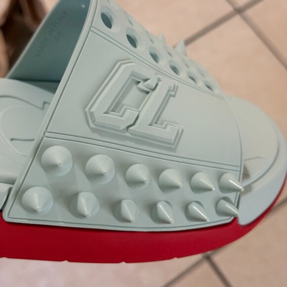 Christian Louboutin 1240945 Take It Easy Iceberg Blue Rubber Slide Sandal - Picture 8 of 15